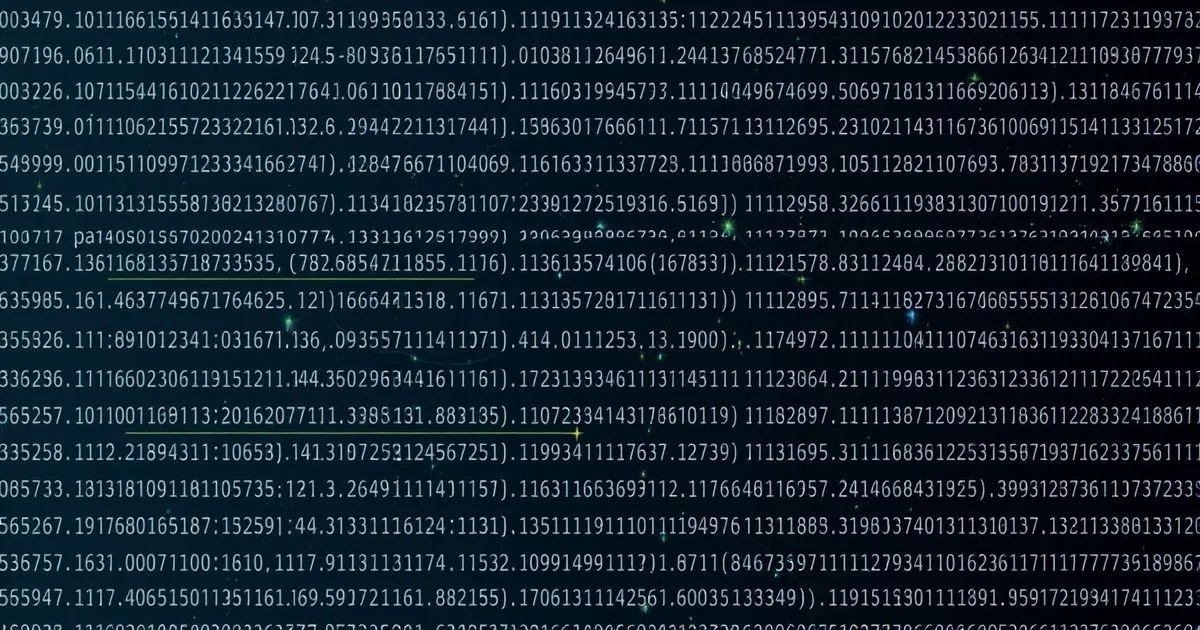 A dark, digital background filled with glowing green numbers and data points, creating a futuristic, mysterious technical atmosphere.