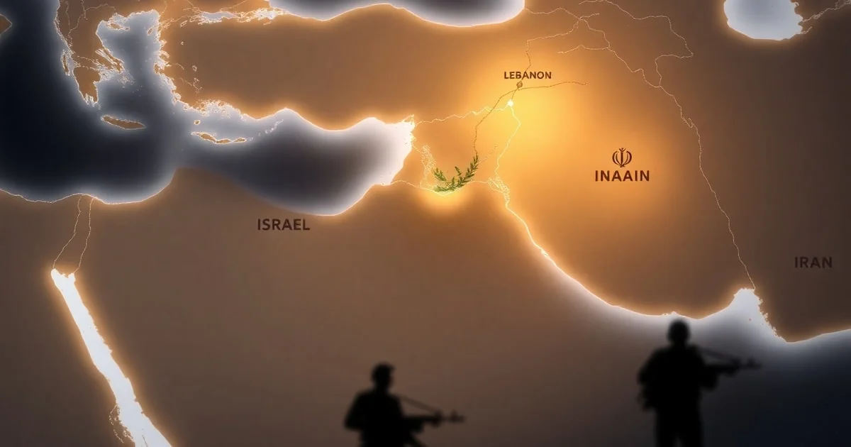 A map of the Middle East with a subtle glow over Israel, Lebanon, and Iran, symbolizing diplomatic efforts and underlying tensions. Include olive branches and subtle military silhouettes. News photography style.
