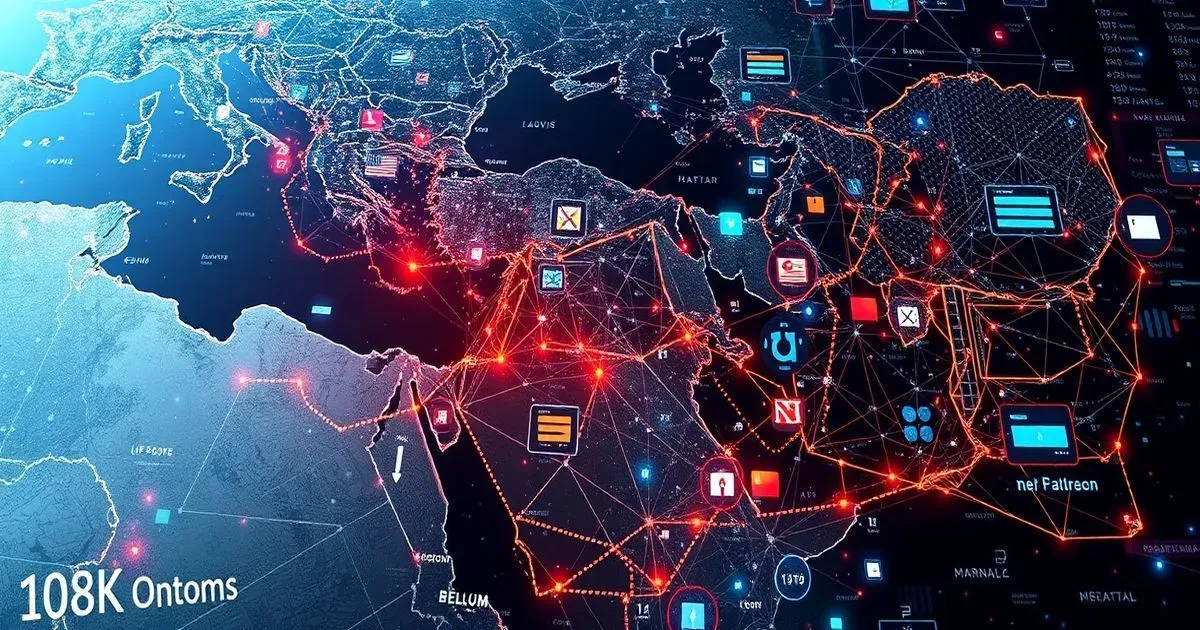 A satellite image showing a strategically important waterway in the Middle East with a superimposed chart illustrating market volatility.