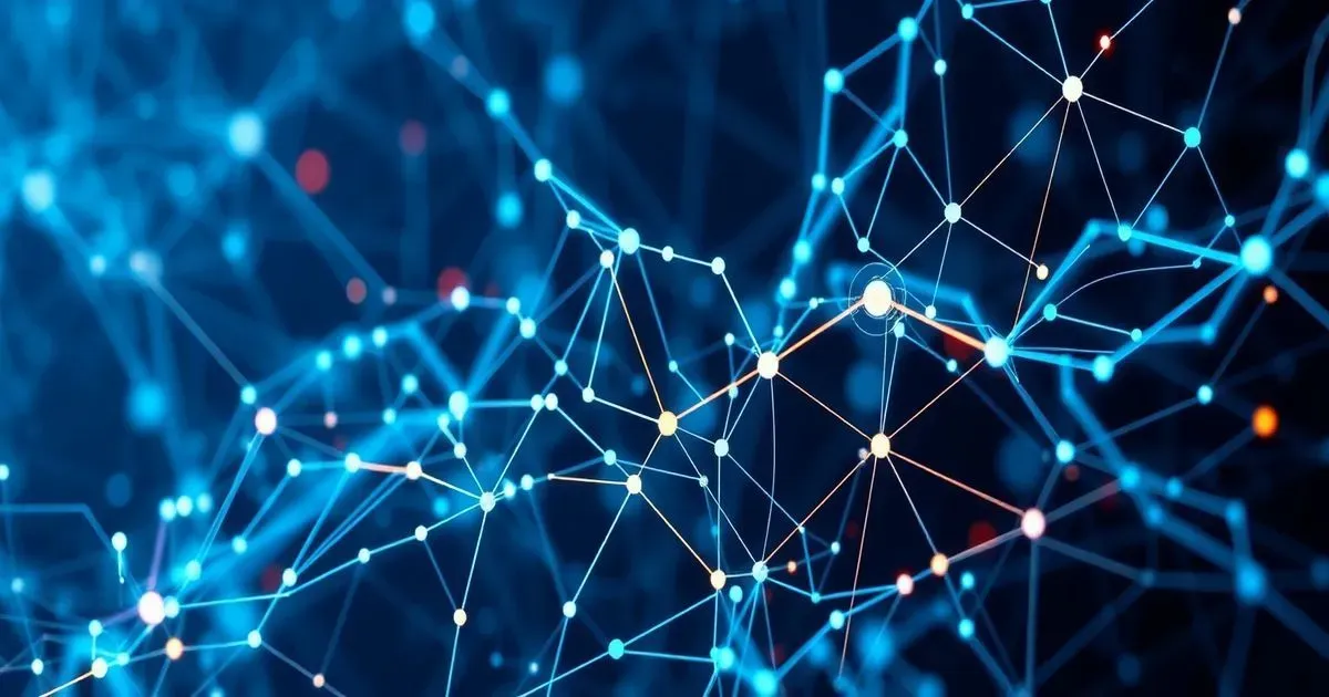 An abstract digital representation of a neural network with interconnected nodes and layers, illustrating data flow and learning processes, ideal for a comprehensive guide on AI.